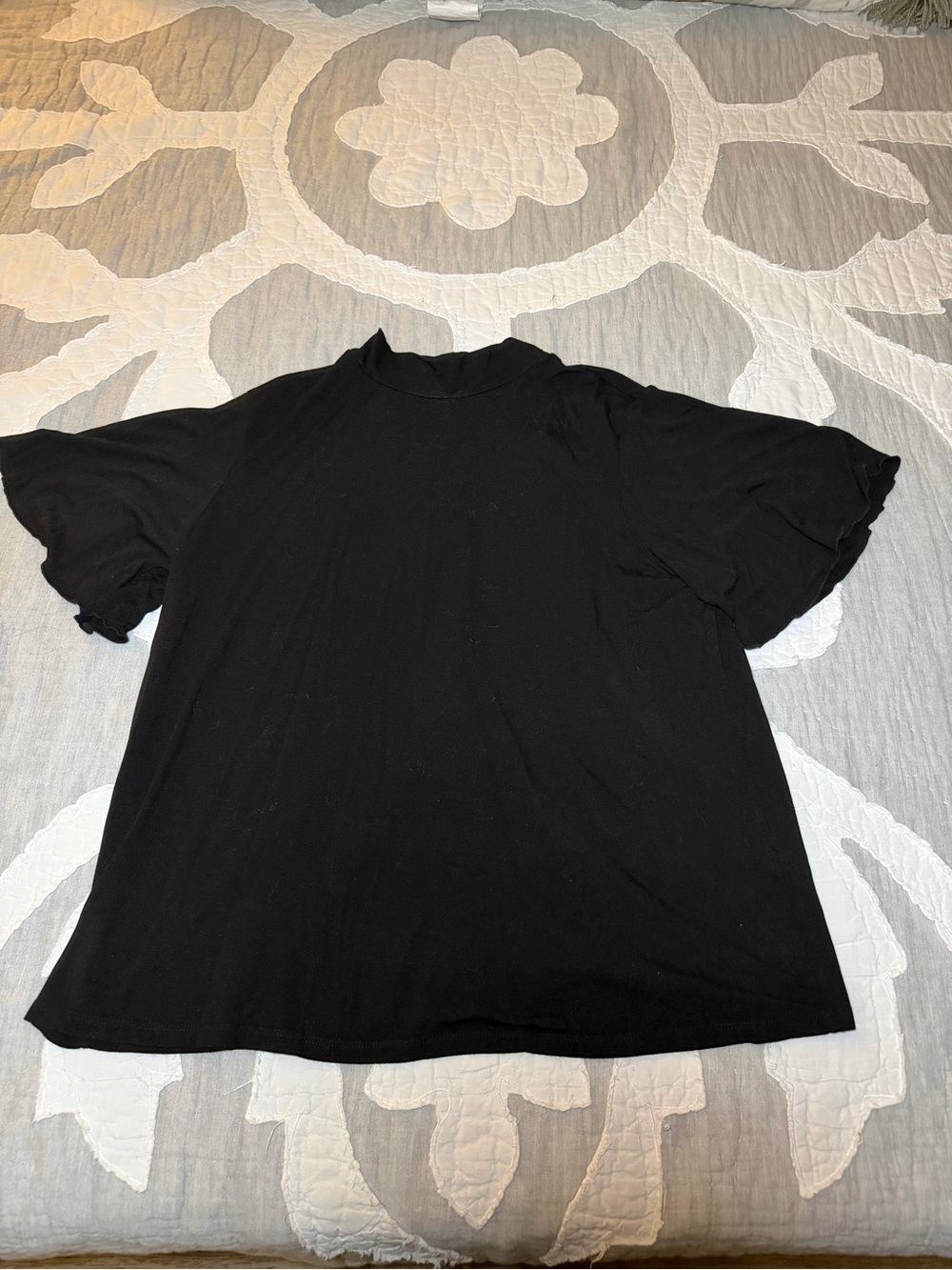 Michael Stars Black Ruffle-Sleeve Mock Neck Tee